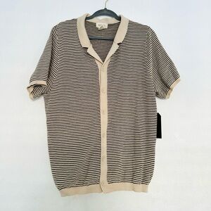 D/SET Men’s Short Sleeve Button Down Woven Shirt Striped Brown/Beige Size XL